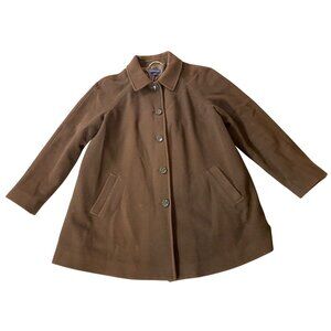 Lands End Brown Wool Blend Womens Coat Button Front & Pockets Size 18